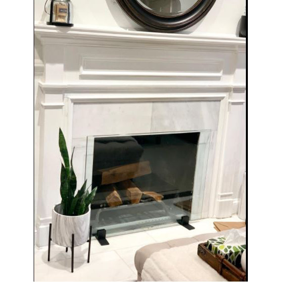 Manhattan Modern Freestanding Glass Fireplace Screen | AMS Creations