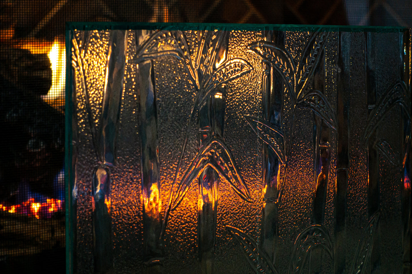 Clear Bamboo Freestanding Glass Fireplace Screen | AMS Creations