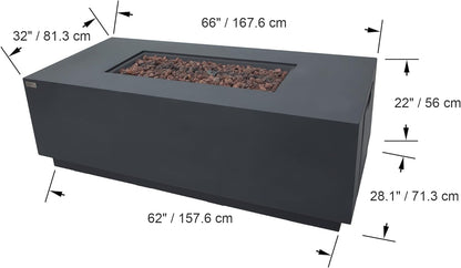 SEDONA Fire Table - Rectangular (66x32x22") - Concealed Tank Storage Bundle Table