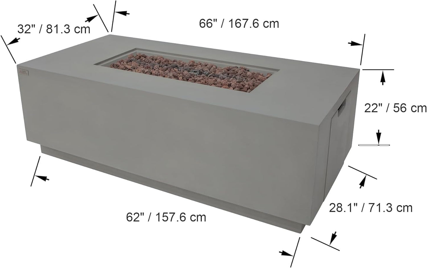 SEDONA Fire Table - Rectangular (66x32x22") - Concealed Tank Storage Bundle Table