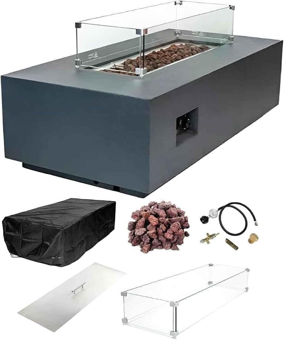 CHELSEA Fire Table - Rectangular (55x28x16") - Wind Guard & Burner Lid Included