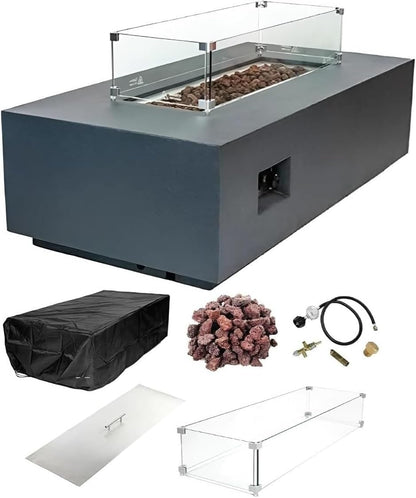 CHELSEA Fire Table - Rectangular (55x28x16") - Wind Guard & Burner Lid Included