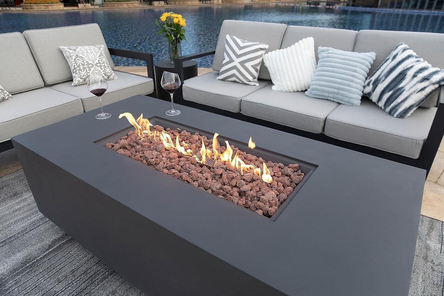 SEDONA Fire Table - Rectangular (66x32x22") - Concealed Tank Storage Bundle Table