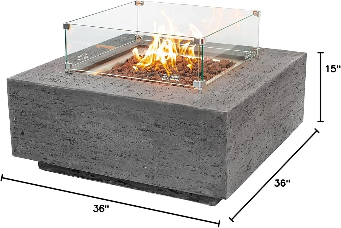 ALBANY Fire Table - Square (36x36x15") - Wind Guard & Burner Lid Included