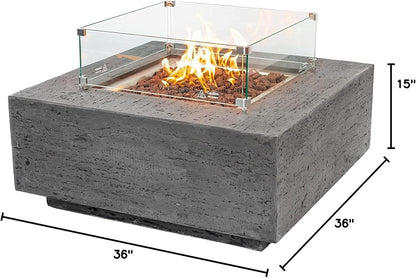 ALBANY Fire Table - Square (36x36x15") - Wind Guard & Burner Lid Included
