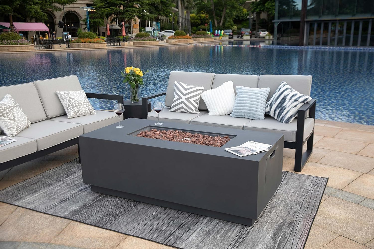 SEDONA Fire Table - Rectangular (66x32x22") - Concealed Tank Storage Bundle Table