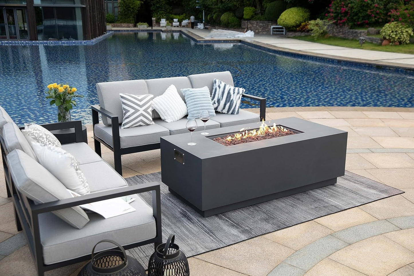 SEDONA Fire Table - Rectangular (66x32x22") - Concealed Tank Storage Bundle Table