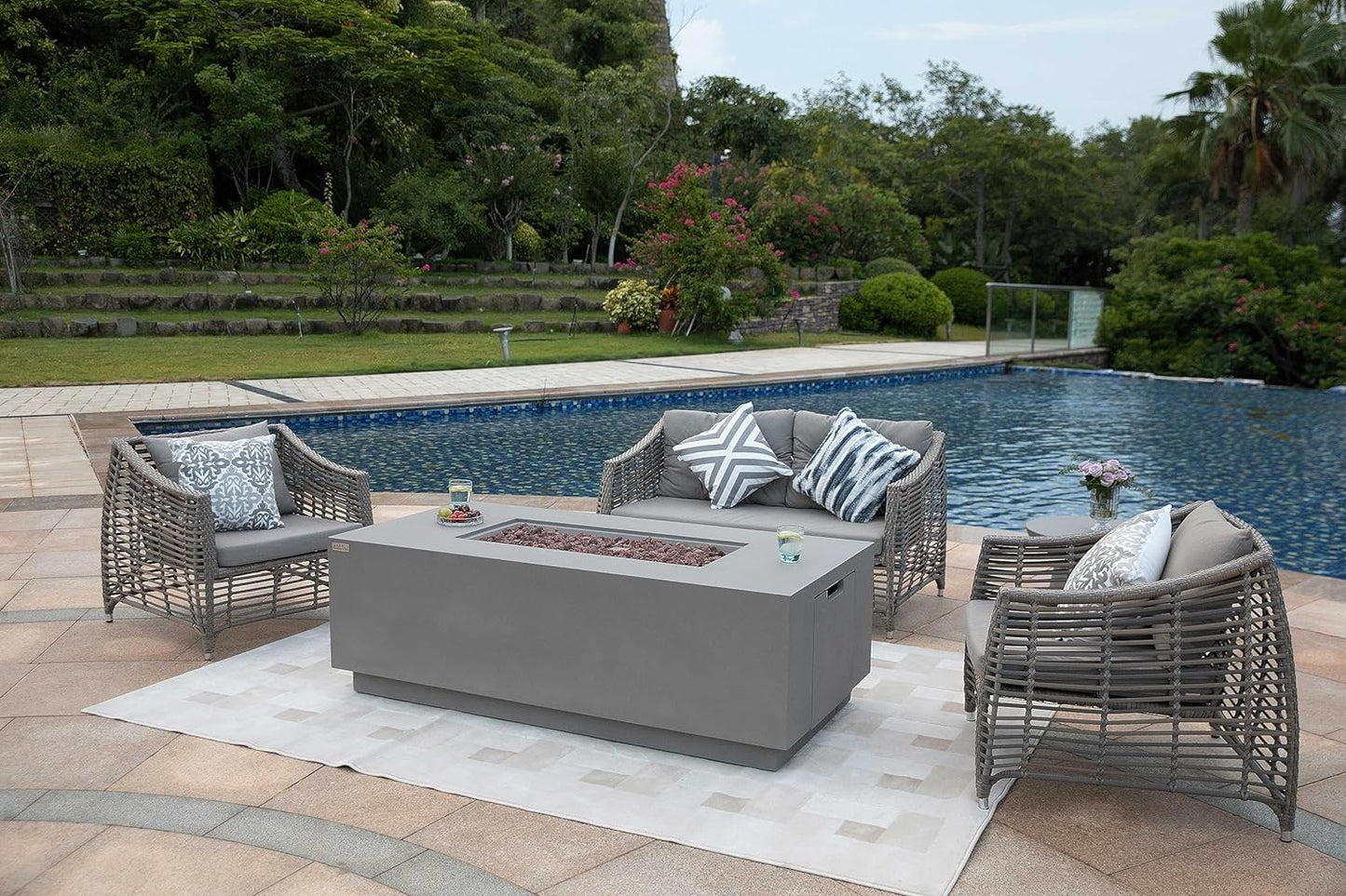 SEDONA Fire Table - Rectangular (66x32x22") - Concealed Tank Storage Bundle Table