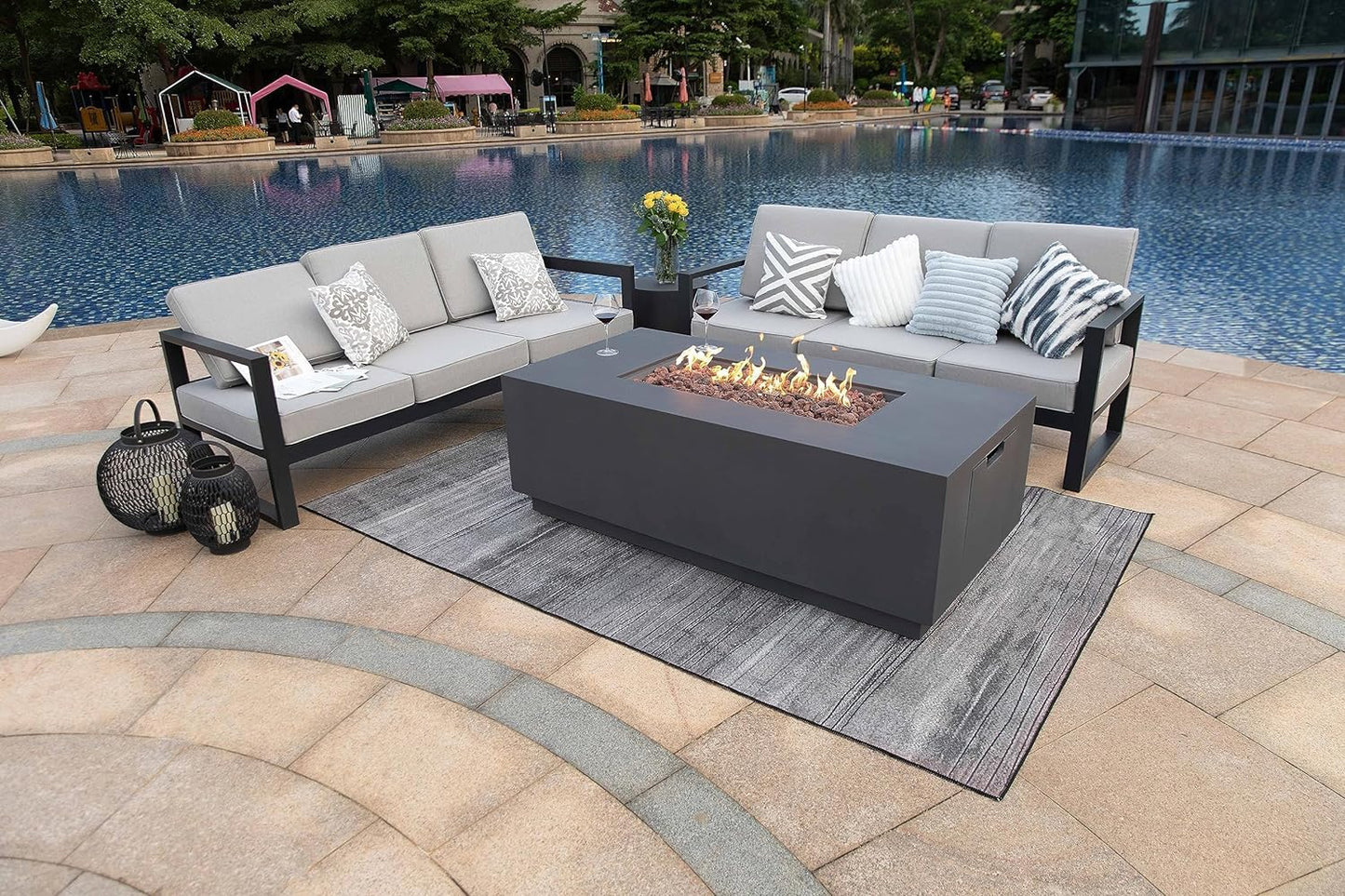 SEDONA Fire Table - Rectangular (66x32x22") - Concealed Tank Storage Bundle Table