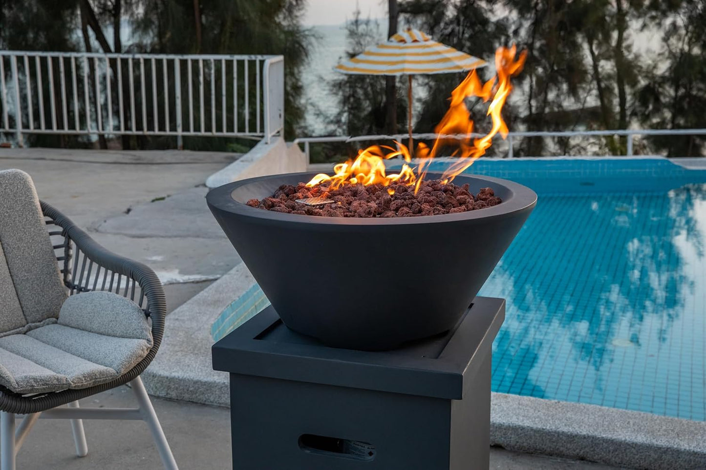 PORTLAND Pool Fire Bowl - Round (27"Dia. x 11") Bundle