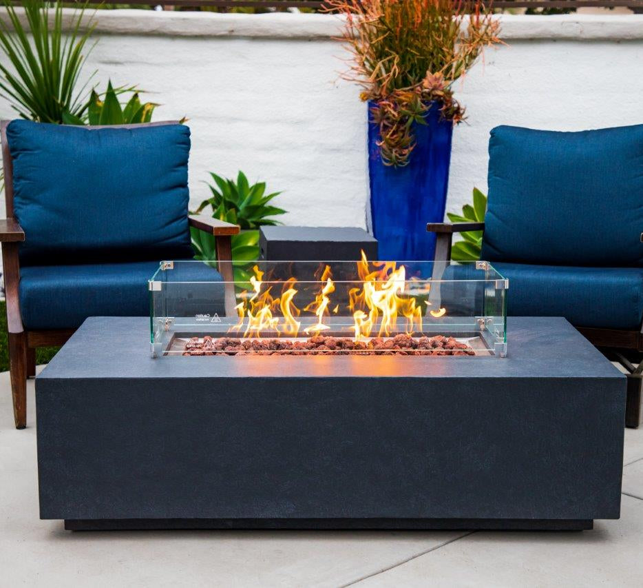 CHELSEA Fire Table - Rectangular (55x28x16") - Wind Guard & Burner Lid Included