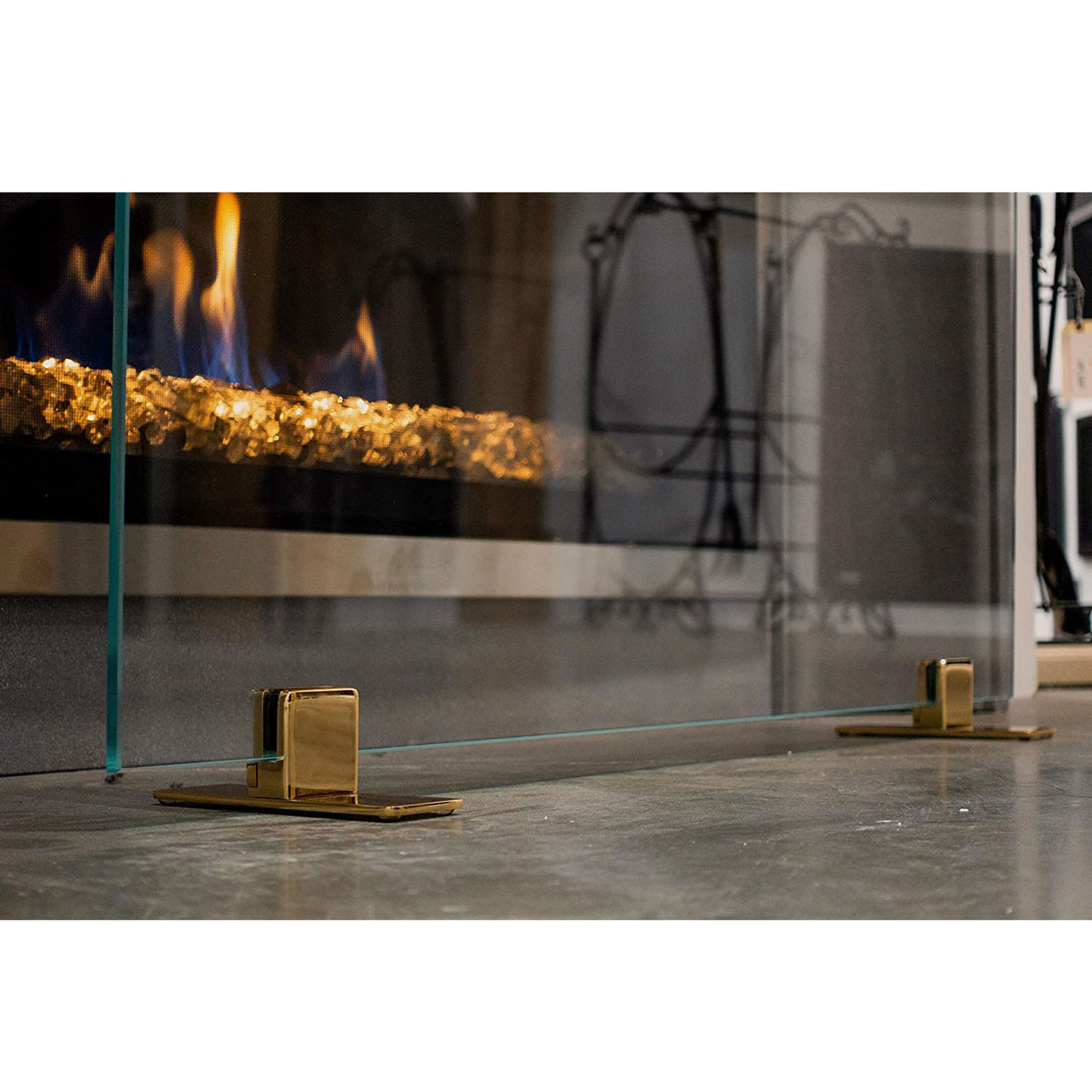Manhattan Modern Freestanding Glass Fireplace Screen | AMS Creations