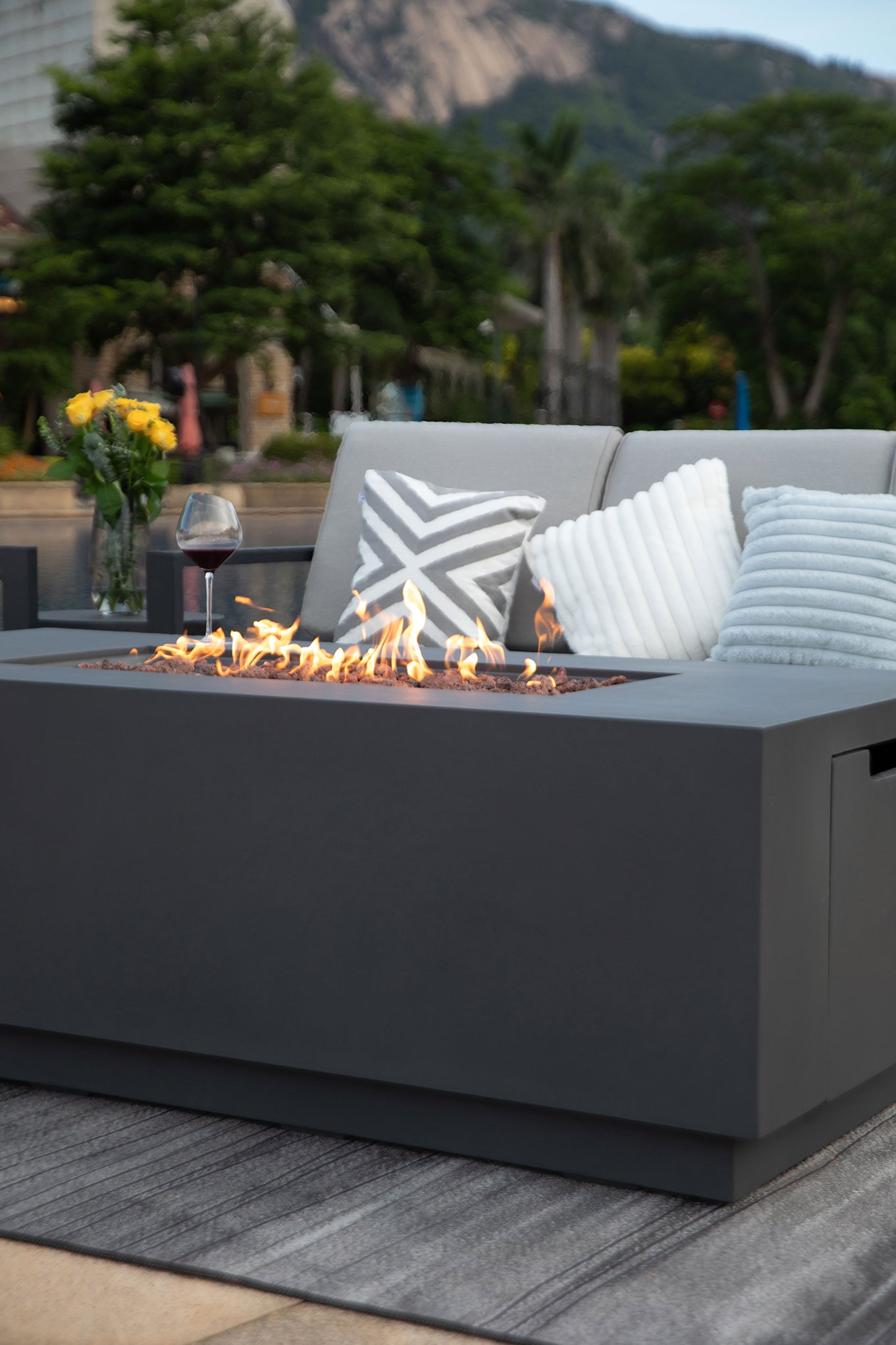 SEDONA Fire Table - Rectangular (66x32x22") - Concealed Tank Storage Bundle Table