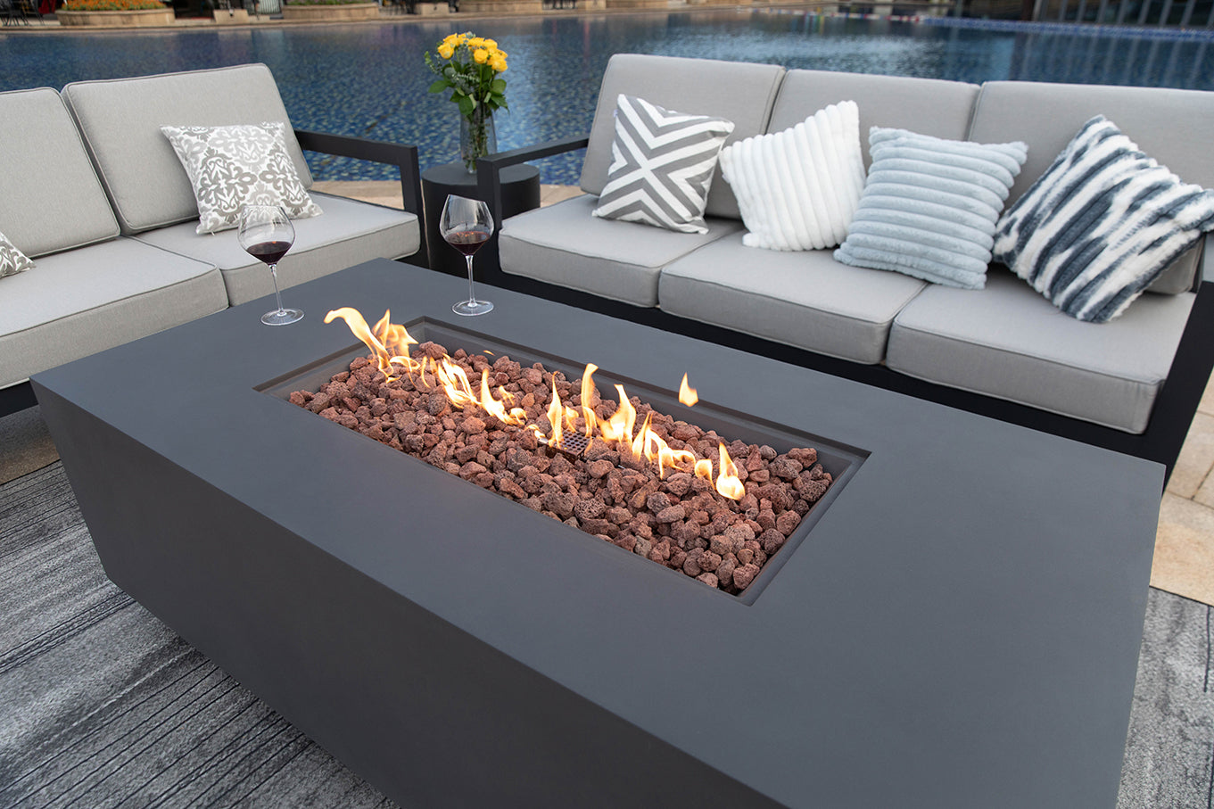 SEDONA Fire Table - Rectangular (66x32x22") - Concealed Tank Storage Bundle Table