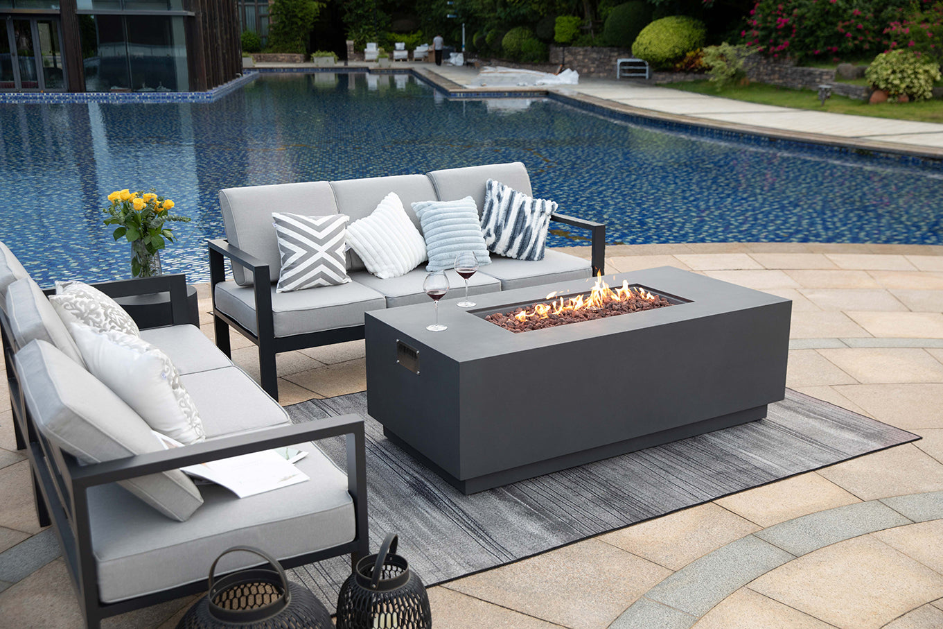 SEDONA Fire Table - Rectangular (66x32x22") - Concealed Tank Storage Bundle Table