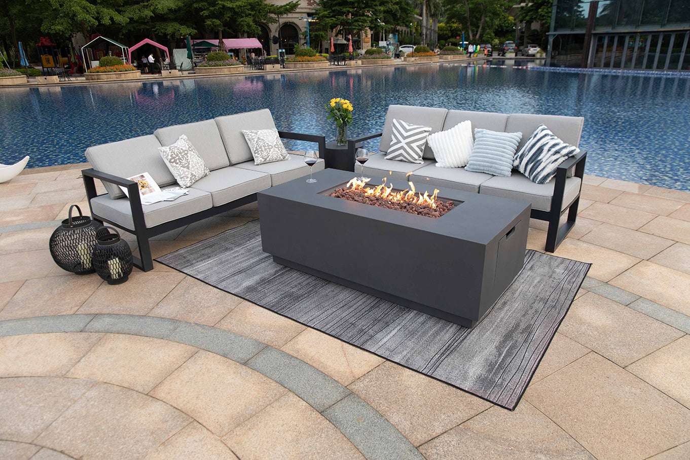 SEDONA Fire Table - Rectangular (66x32x22") - Concealed Tank Storage Bundle Table