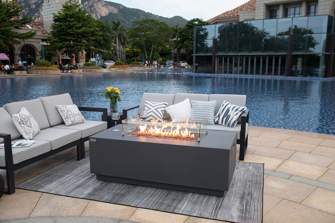 SEDONA Fire Table - Rectangular (66x32x22") - Concealed Tank Storage Bundle Table