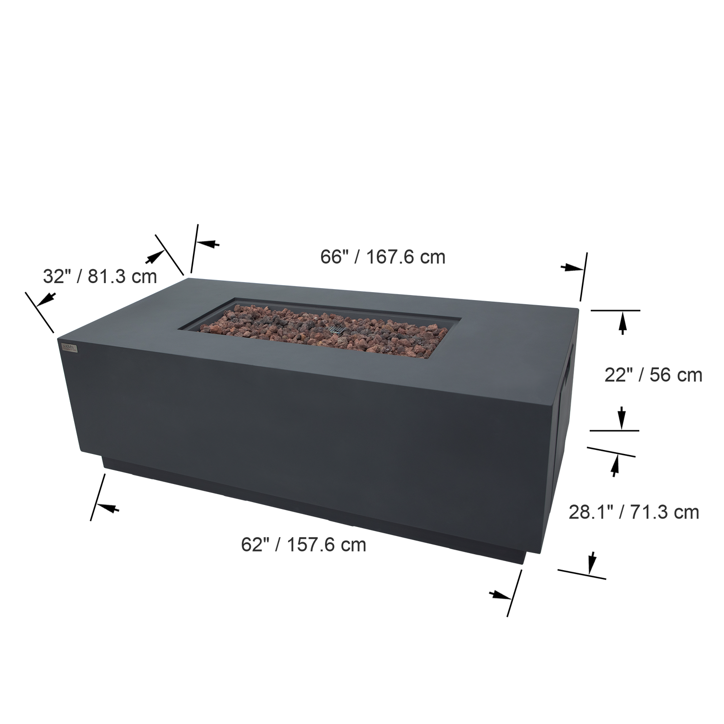 SEDONA Fire Table - Rectangular (66x32x22") - Concealed Tank Storage