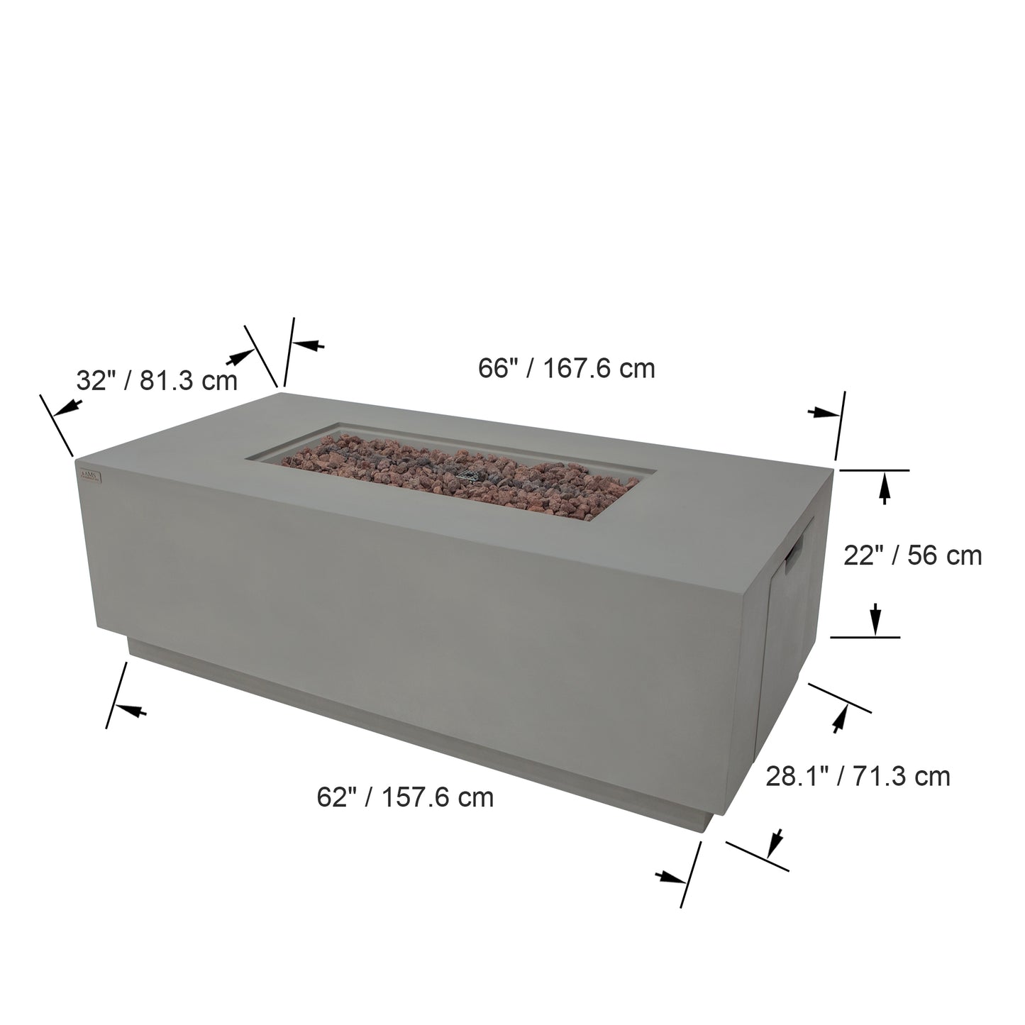 SEDONA Fire Table - Rectangular (66x32x22") - Concealed Tank Storage