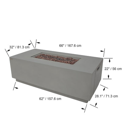 SEDONA Fire Table - Rectangular (66x32x22") - Concealed Tank Storage