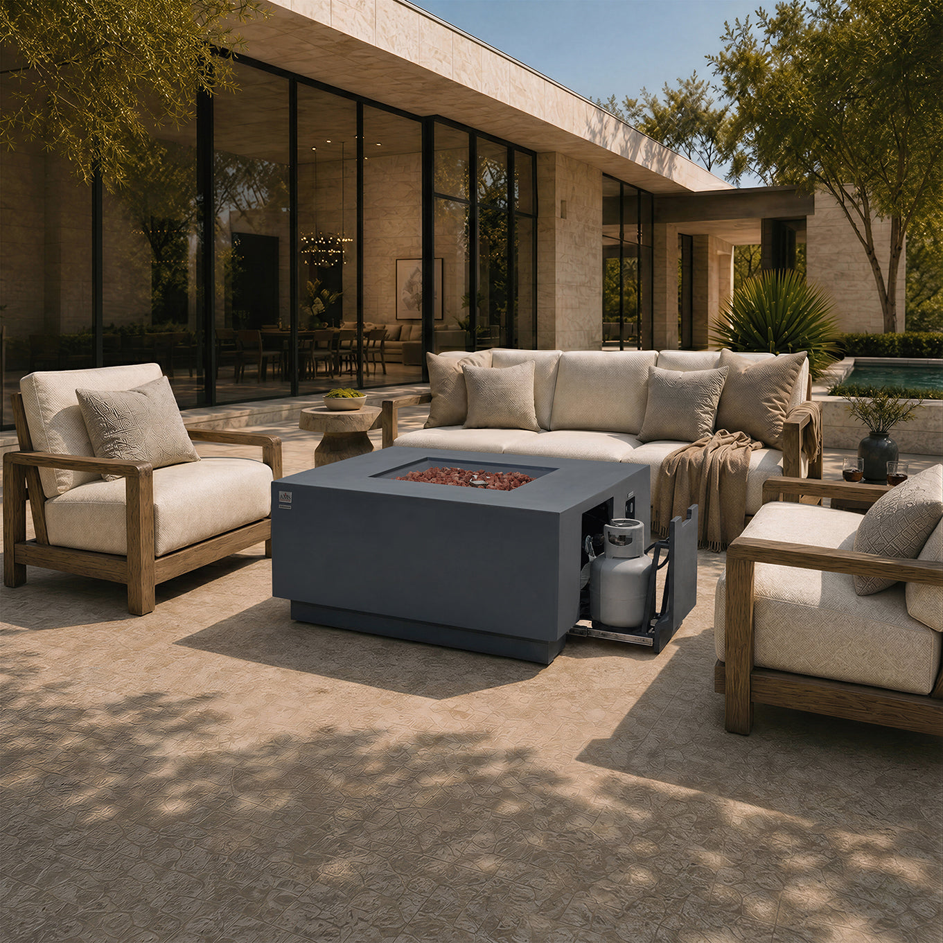 OCEANSIDE Fire Table - Square - Concealed Tank Storage