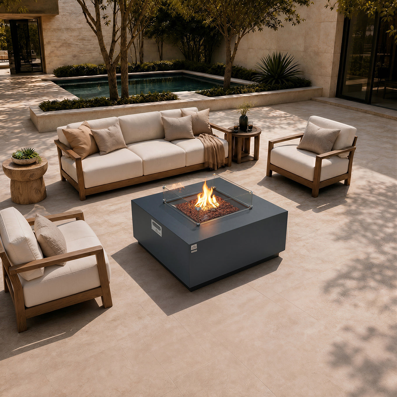 OCEANSIDE Fire Table - Square - Concealed Tank Storage
