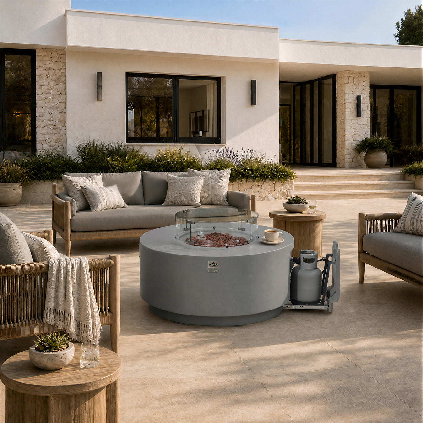 ENCINITAS  Fire Table - Round - Concealed Tank Storage