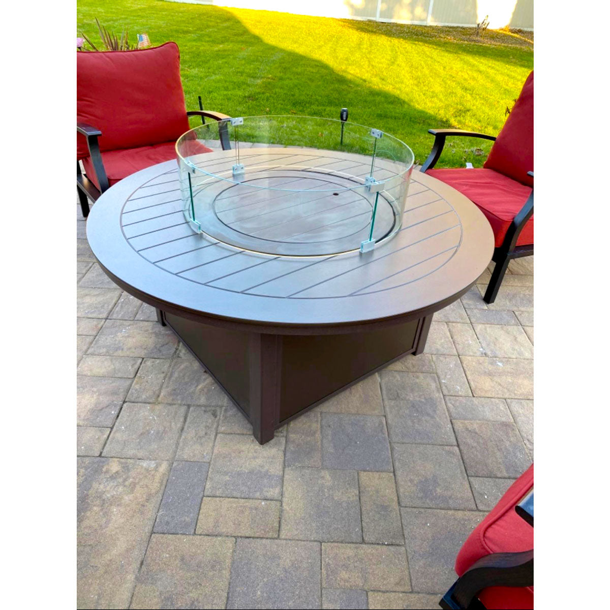 AMS Fire Pit Table Round Glass Wind Guard - 1/4" Thick Glass - Fire Flame Guard