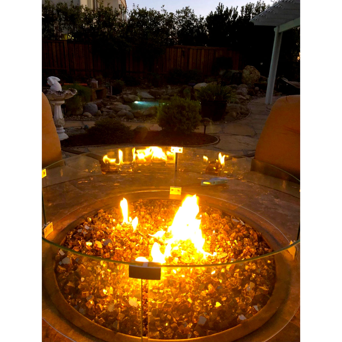 AMS Fire Pit Table Round Glass Wind Guard - 1/4" Thick Glass - Fire Flame Guard