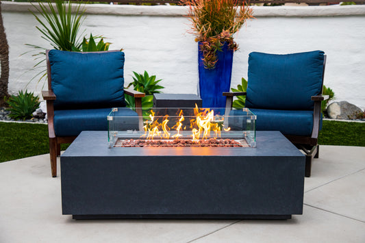 Chelsea Gas Fire Pit Table - 55" Rectangle Concrete | AMS Creations