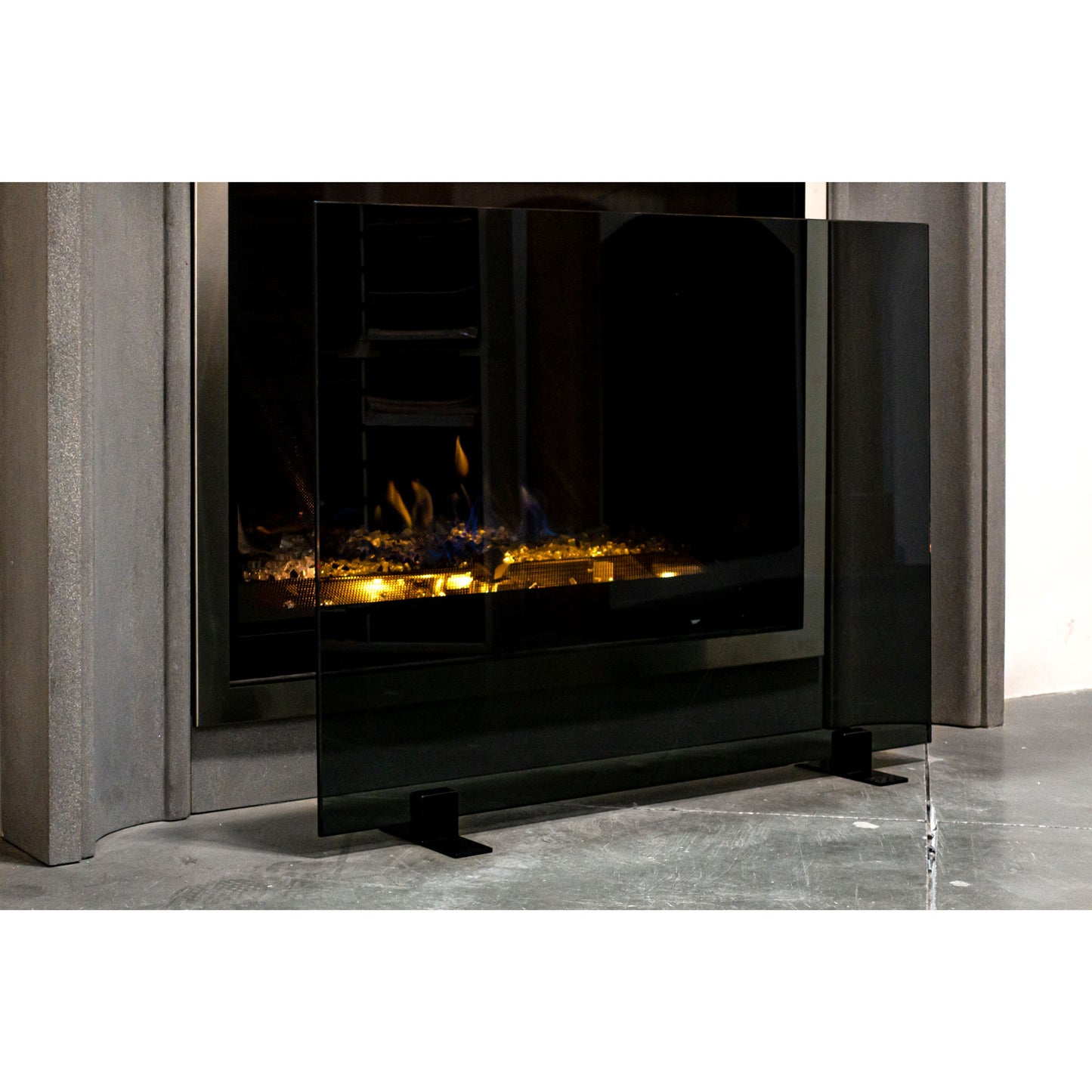 Greylite 2 Freestanding Glass Fireplace Screen | AMS Creations