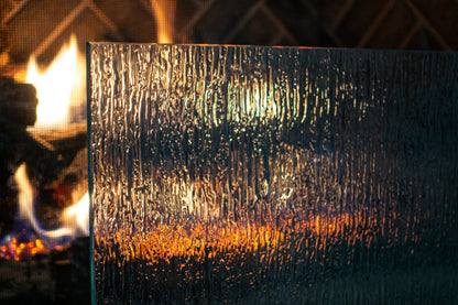 Rain Glass Freestanding Glass Fireplace Screen | AMS Creations