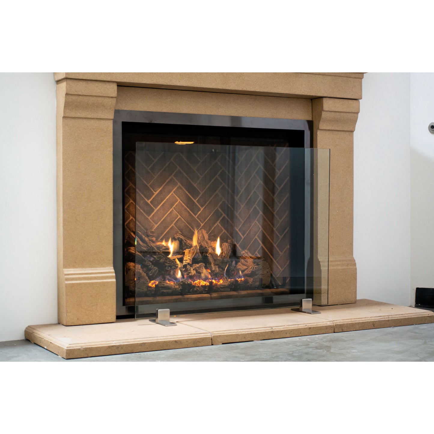Manhattan Modern Freestanding Glass Fireplace Screen | AMS Creations