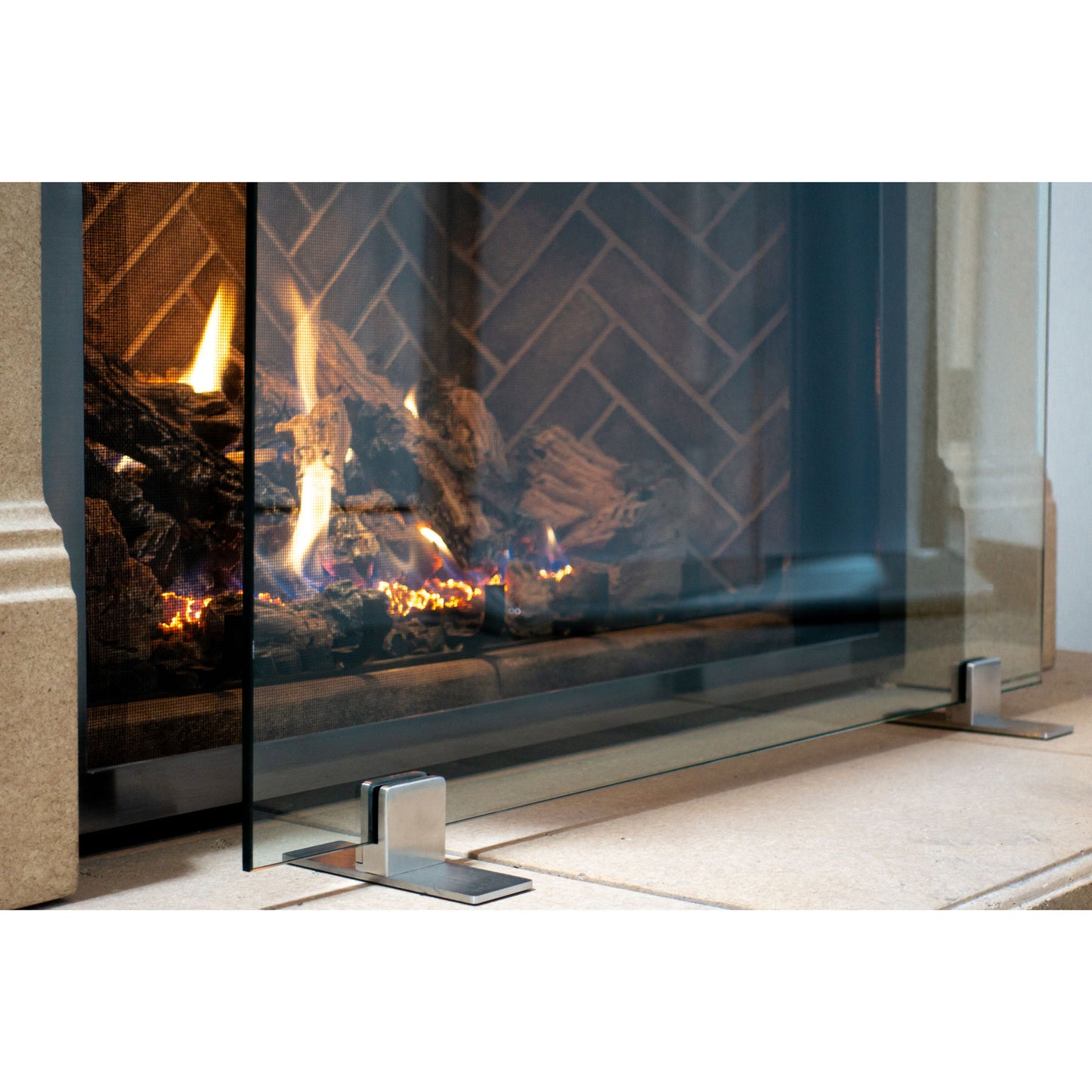 Manhattan Modern Freestanding Glass Fireplace Screen | AMS Creations