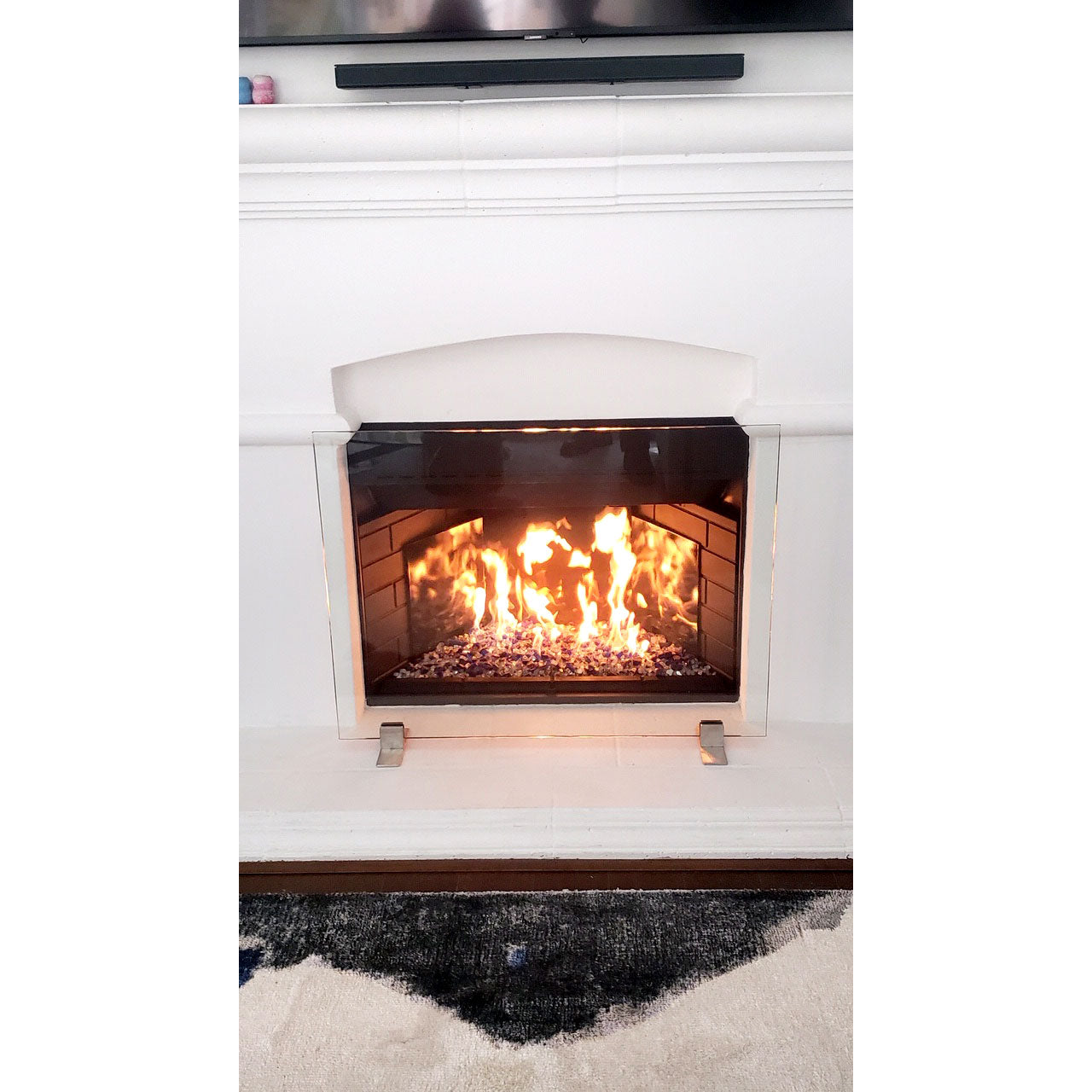 Manhattan Modern Freestanding Glass Fireplace Screen | AMS Creations