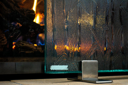 Clear Bamboo Freestanding Glass Fireplace Screen | AMS Creations