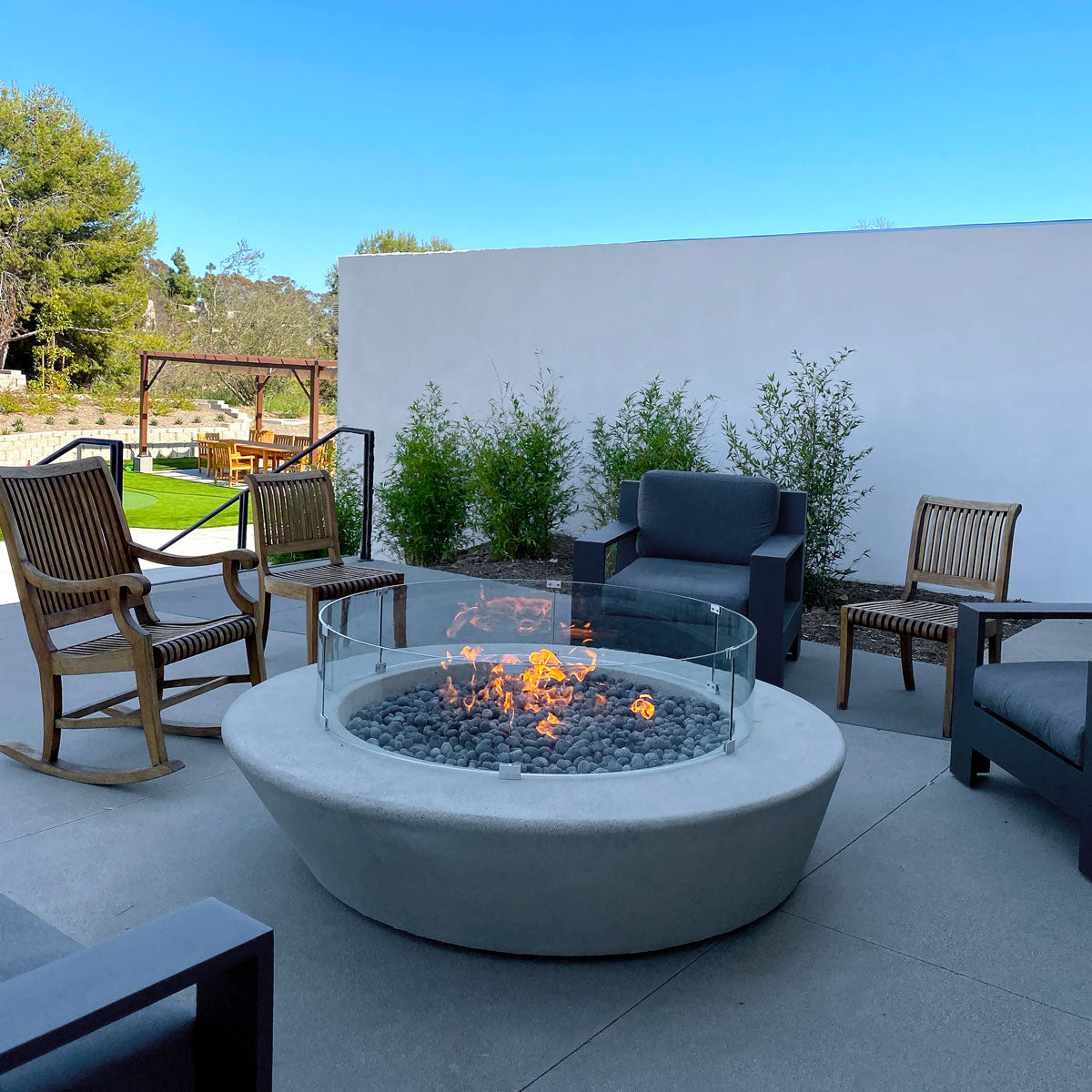 AMS Fire Pit Table Round Glass Wind Guard - 1/4" Thick Glass - Fire Flame Guard